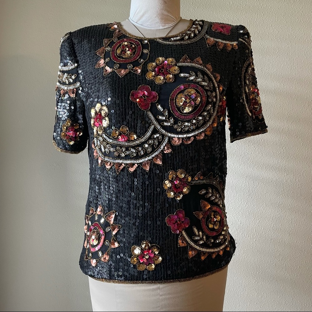 Night Vogue Vintage 80s Sequin Top Silk